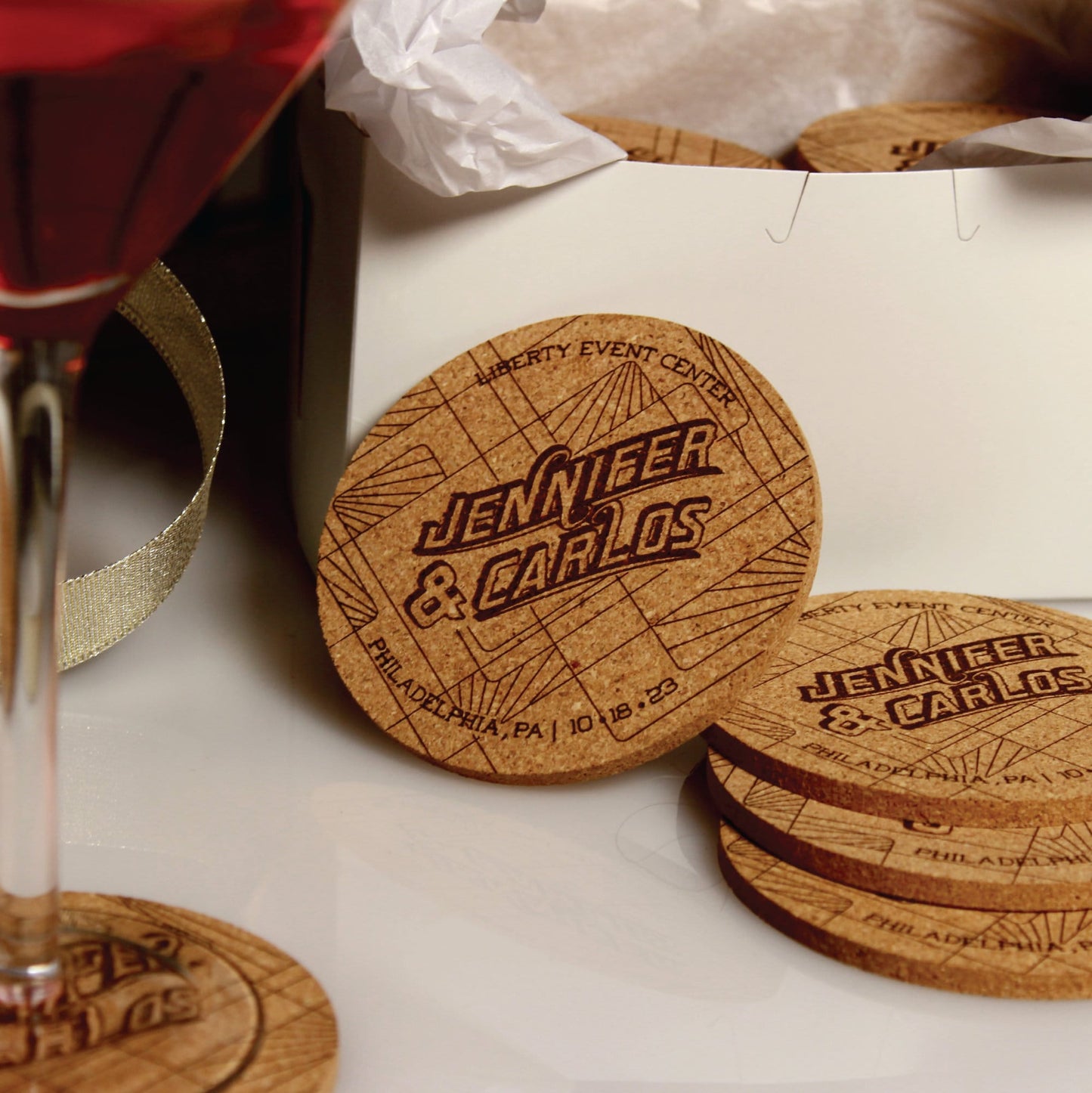 Art Deco Wedding Favor Coasters - Arbo Engravings
