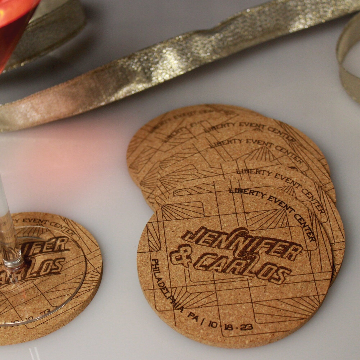 Art Deco Wedding Favor Coasters - Arbo Engravings