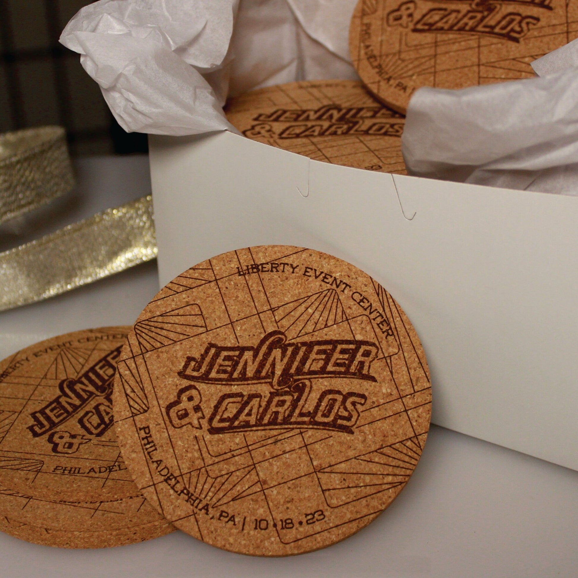 Art Deco Wedding Favor Coasters - Arbo Engravings