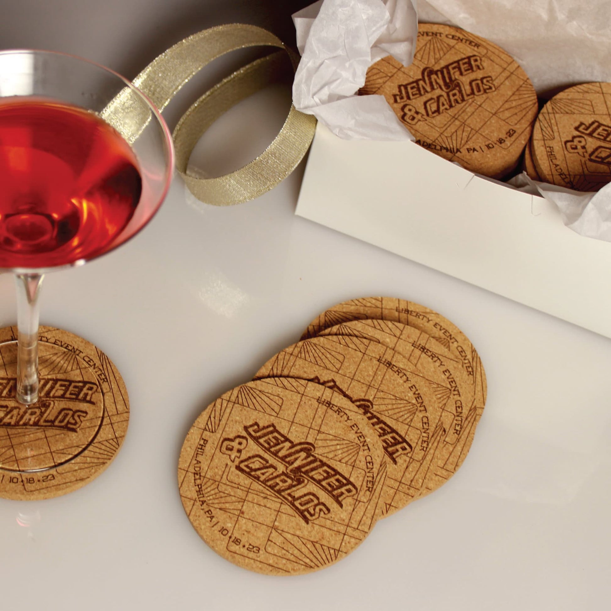 Art Deco Wedding Favor Coasters - Arbo Engravings