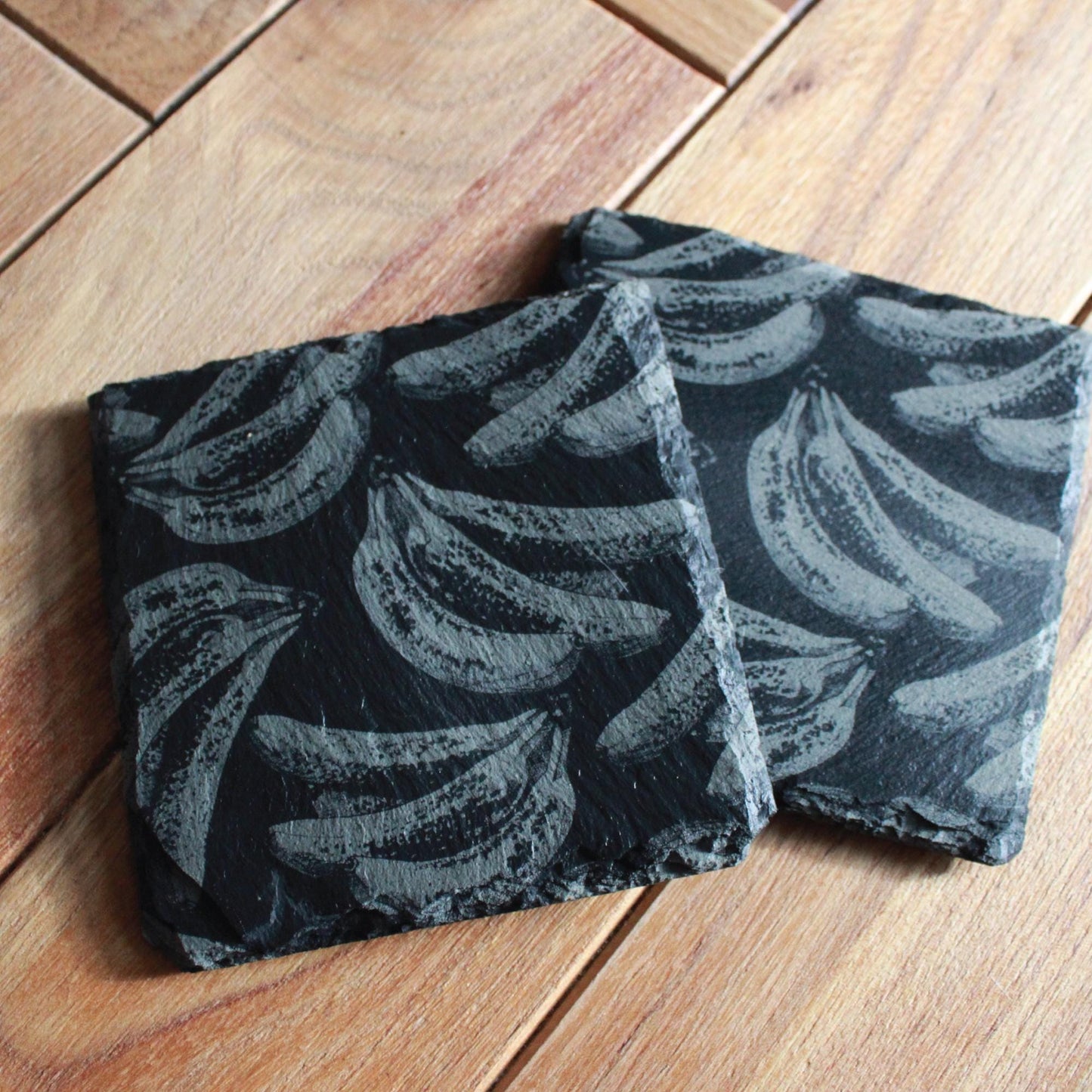 Banana Bunch Pattern - Pop Art Style - Slate Drink Coasters - Arbo Engravings