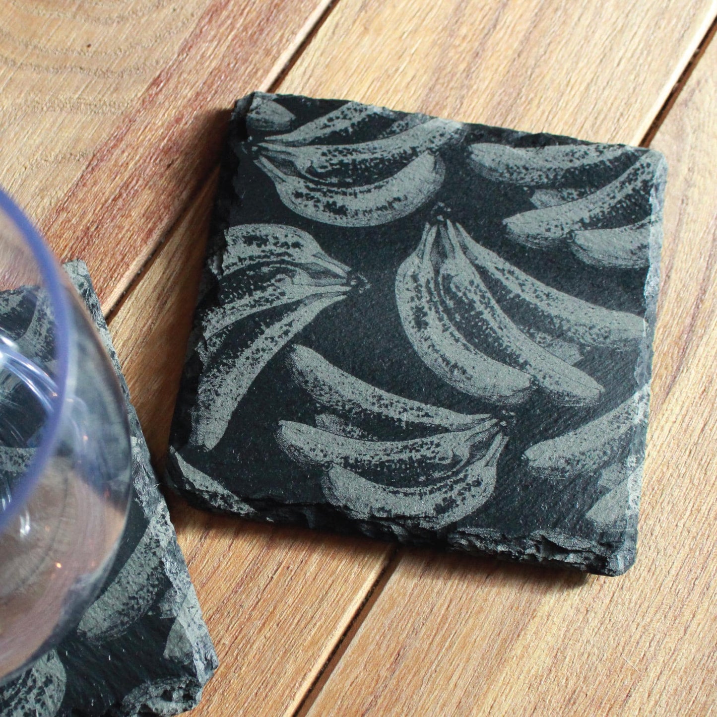 Banana Bunch Pattern - Pop Art Style - Slate Drink Coasters - Arbo Engravings