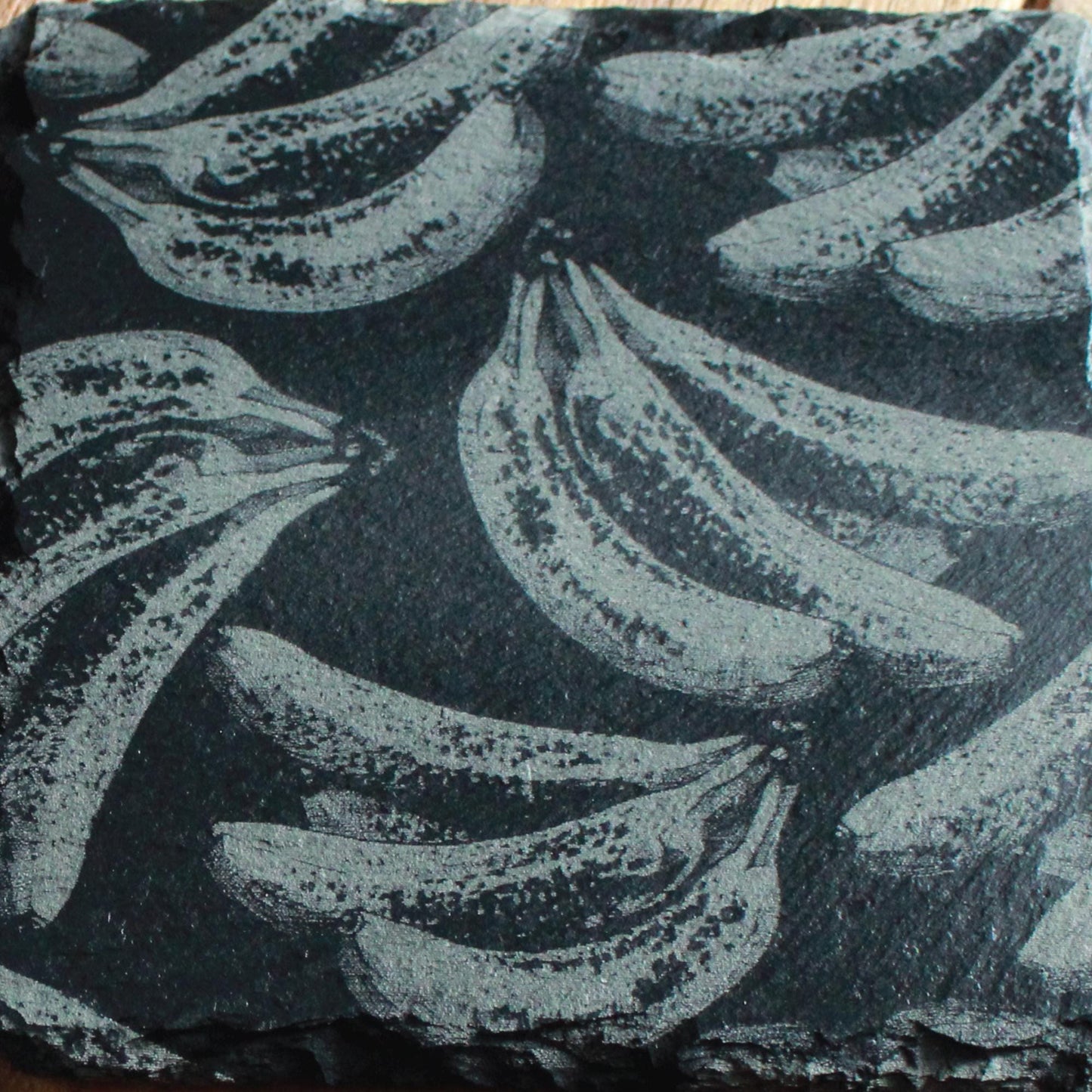Banana Bunch Pattern - Pop Art Style - Slate Drink Coasters - Arbo Engravings
