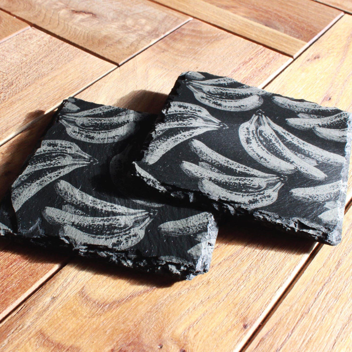 Banana Bunch Pattern - Pop Art Style - Slate Drink Coasters - Arbo Engravings