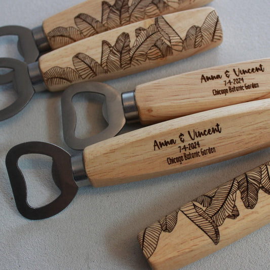 Banana Leaf Engraved Bottle Opener - Personalized Wedding Favors - Arbo Engravings