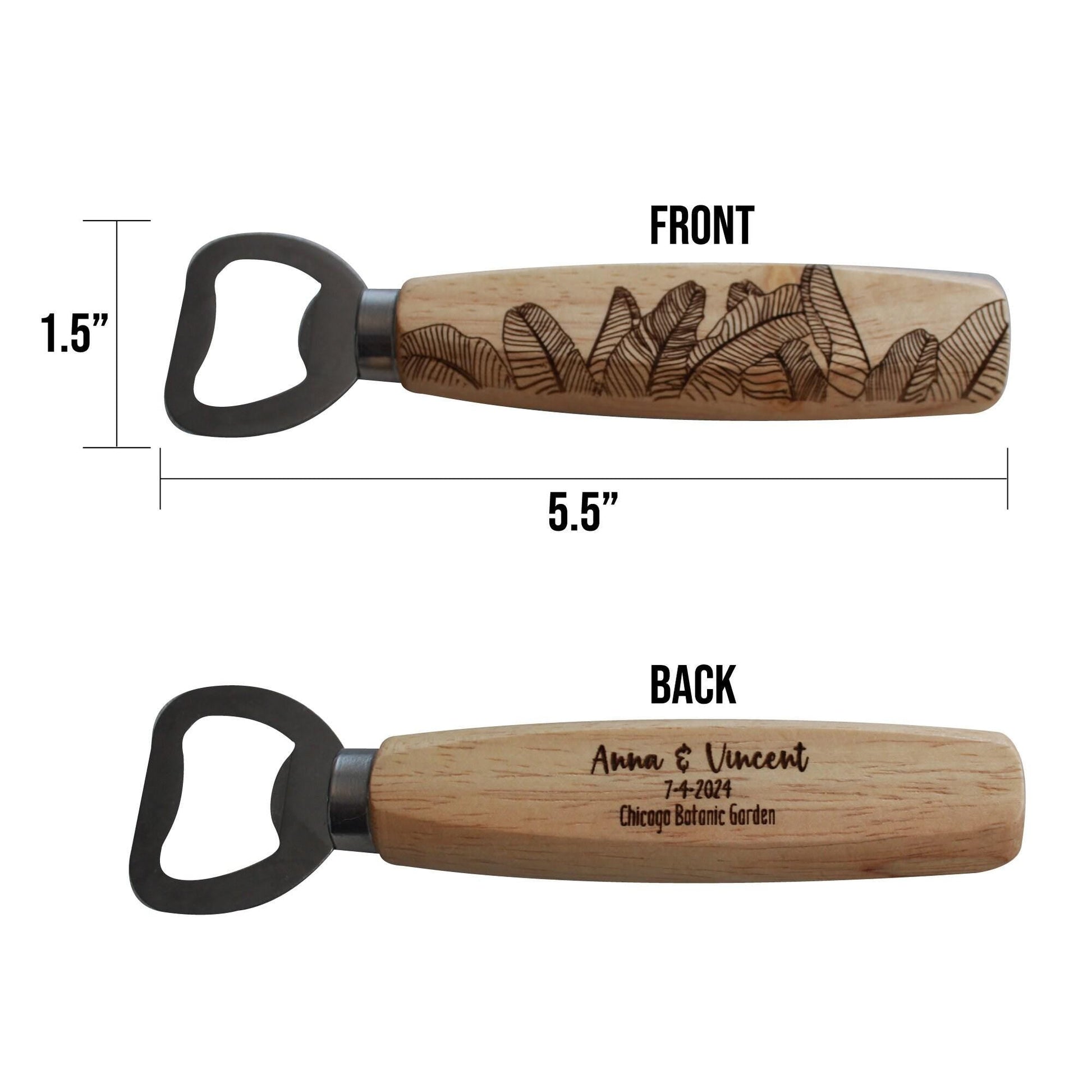 Banana Leaf Engraved Bottle Opener - Personalized Wedding Favors - Arbo Engravings