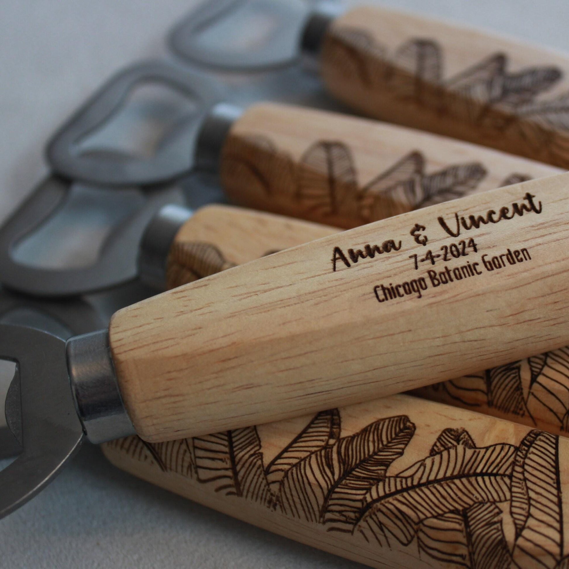 Banana Leaf Engraved Bottle Opener - Personalized Wedding Favors - Arbo Engravings