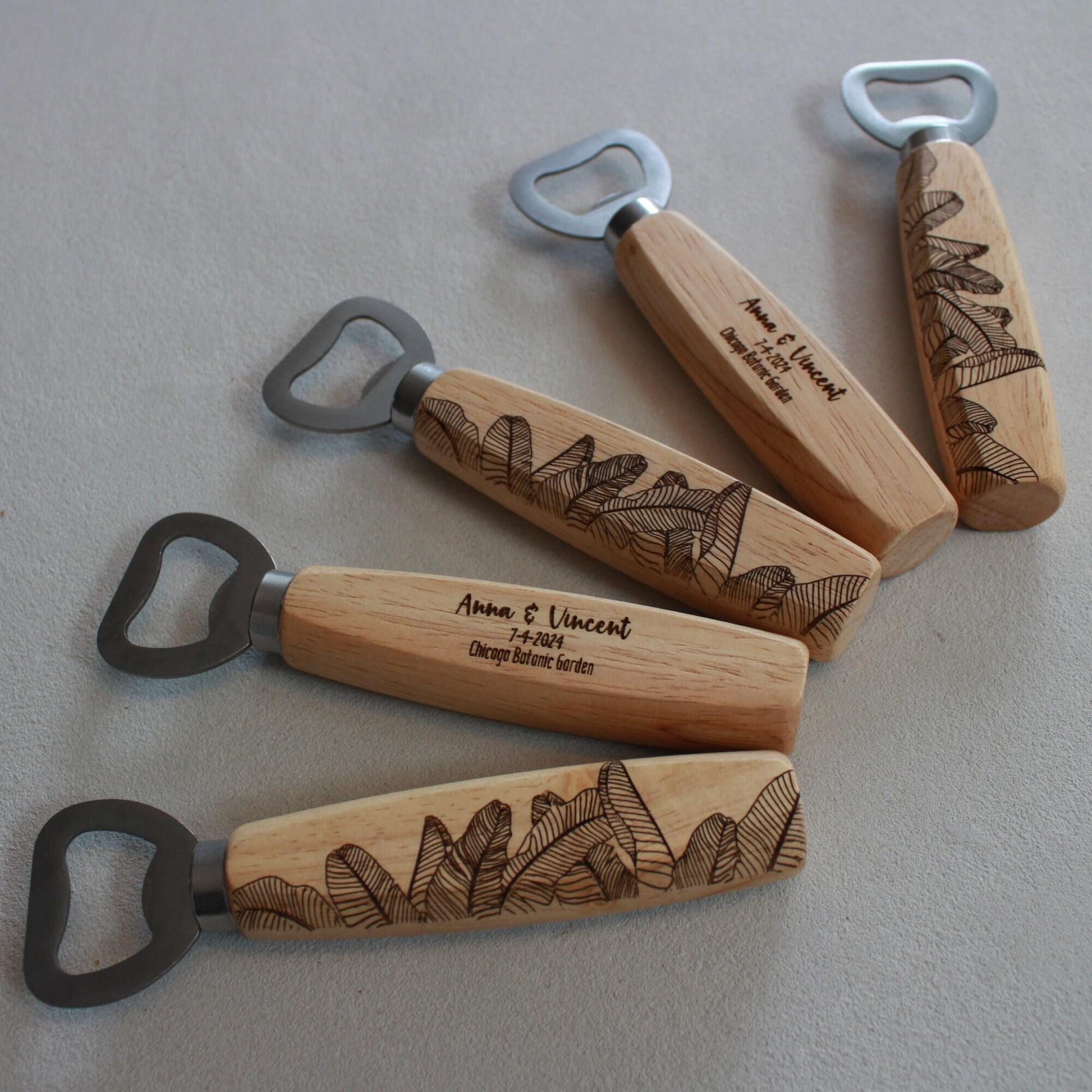 Banana Leaf Engraved Bottle Opener - Personalized Wedding Favors - Arbo Engravings