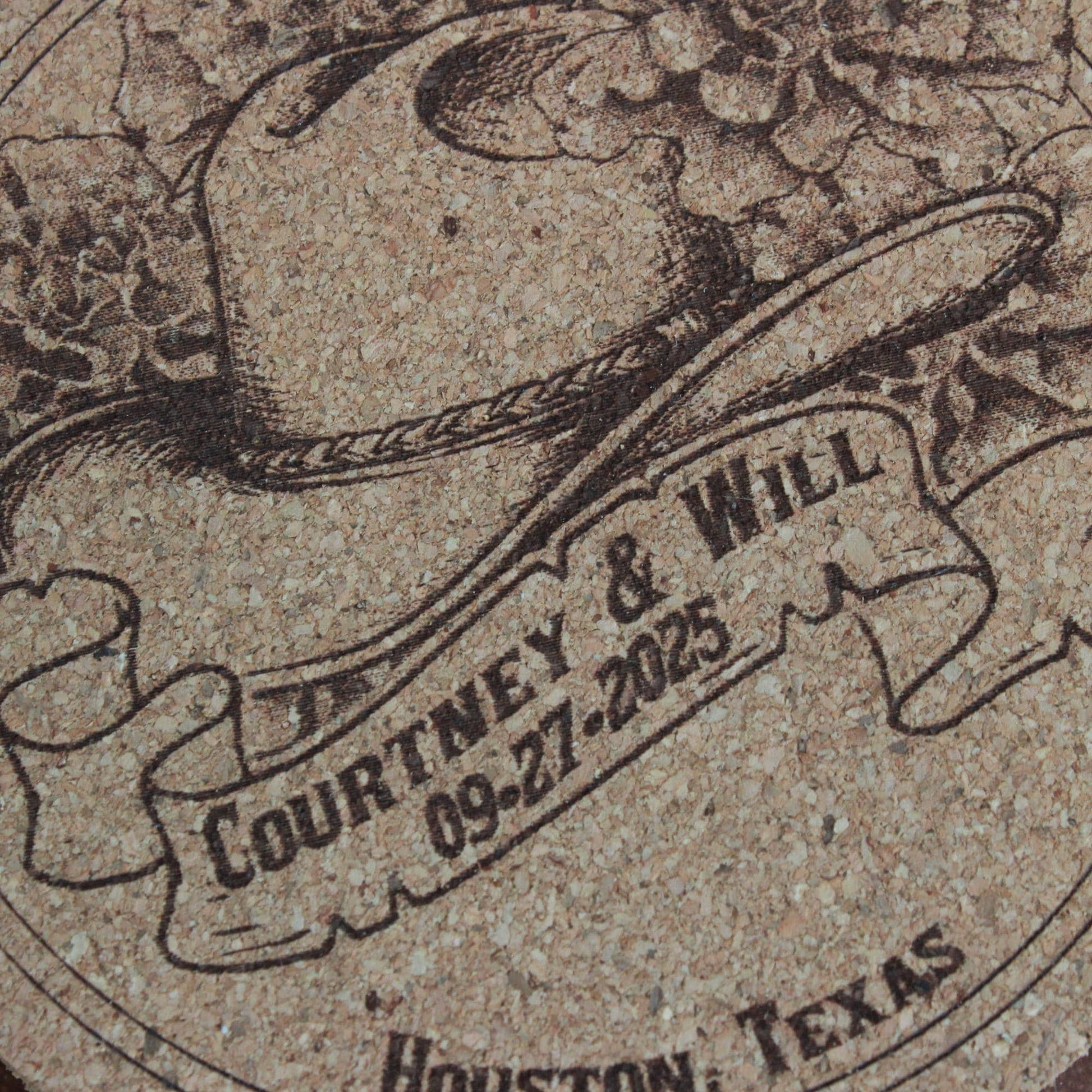 Country Western Wedding Coasters - Custom Cork Coasters with Cowboy Boots Design Rustic Barn Theme Gift - Arbo Engravings