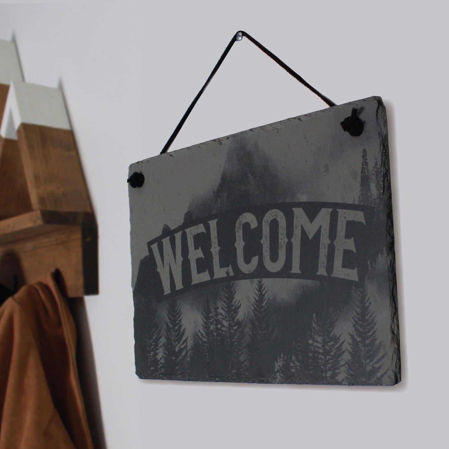 Foggy Mountain Slate Welcome Sign - Rustic Decor - Arbo Engravings