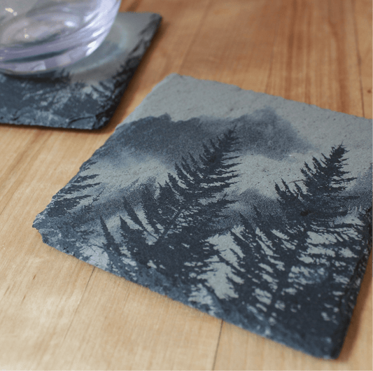 Foggy Mountains Slate Drink Coasters Gift Set - Arbo Engravings