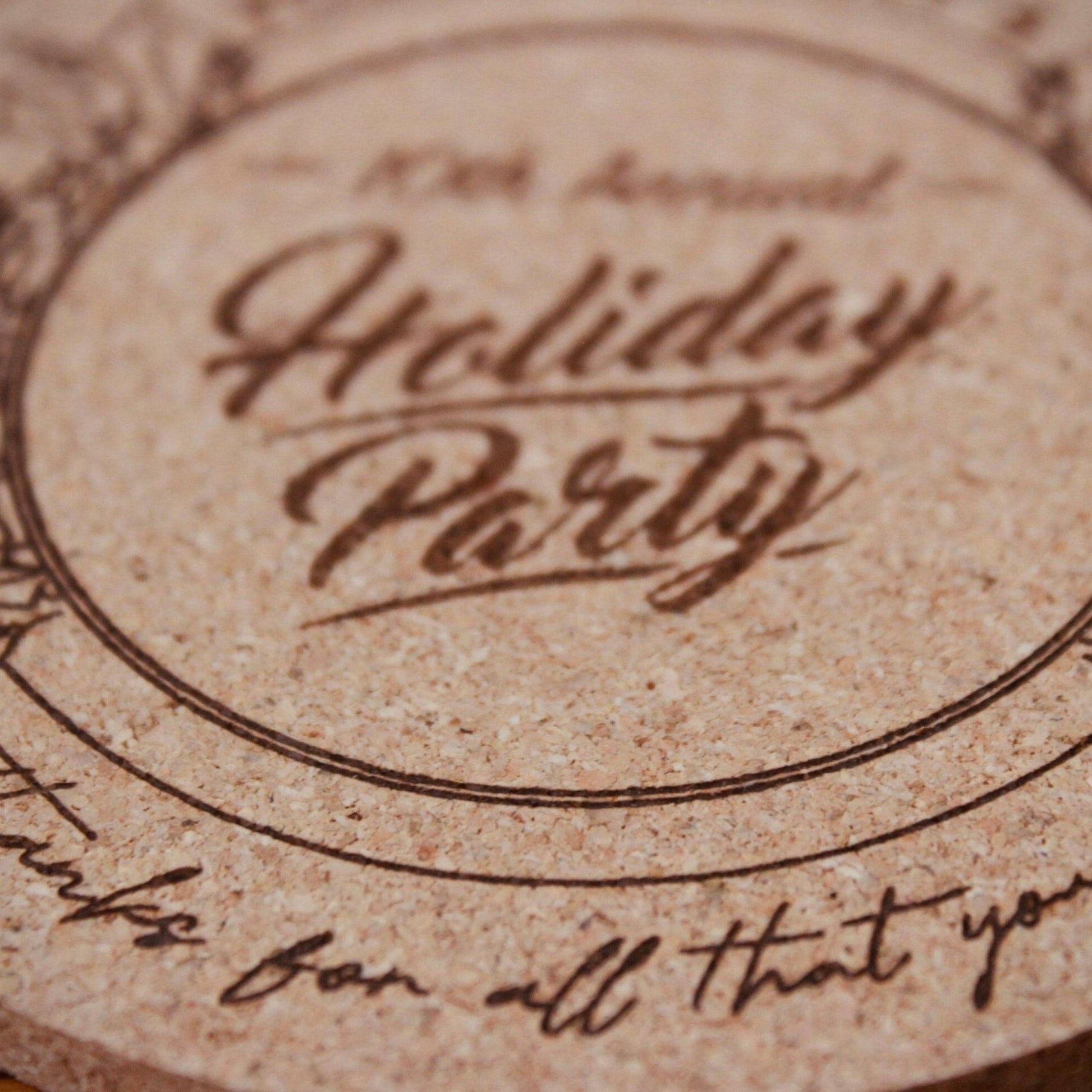 Holiday Party Custom Cork Coasters - Arbo Engravings