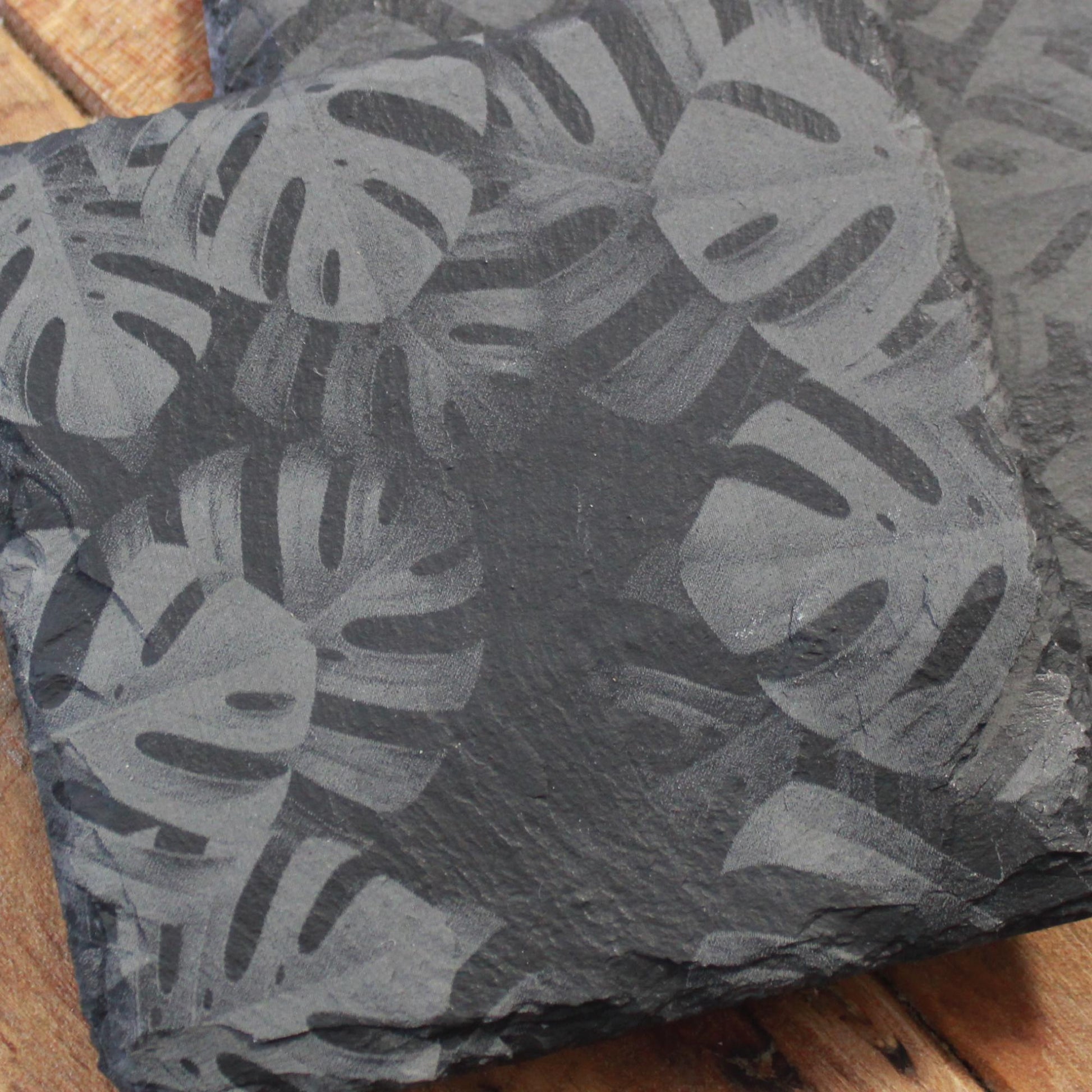 Monstera Leaves Slate Drink Coasters - Foliage Nature Decor - Arbo Engravings