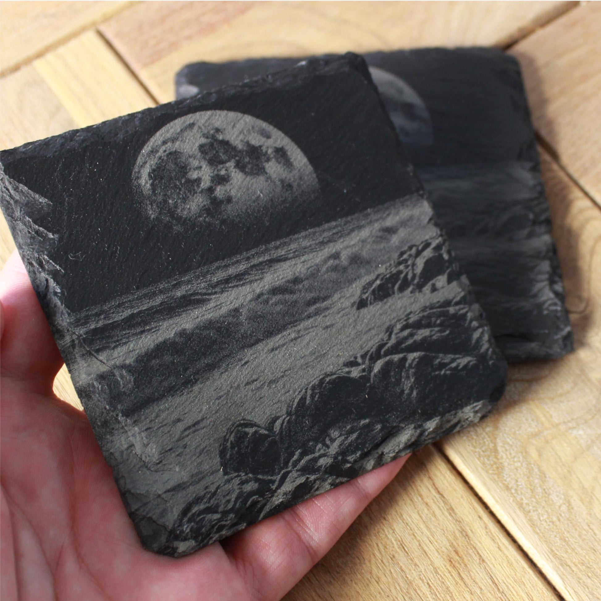 Moon over Rocky Beach Slate Coaster - Arbo Engravings