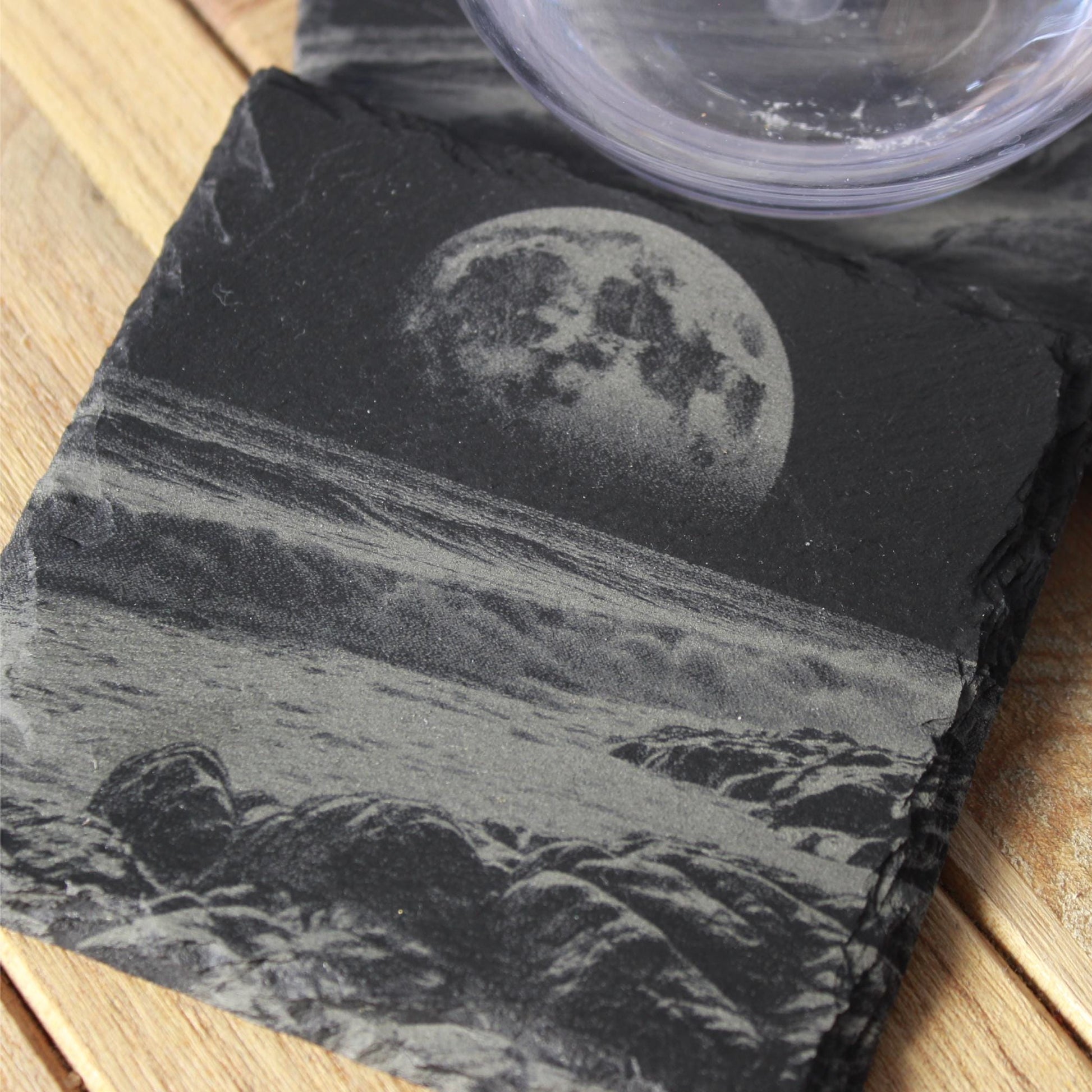 Moon over Rocky Beach Slate Coaster - Arbo Engravings