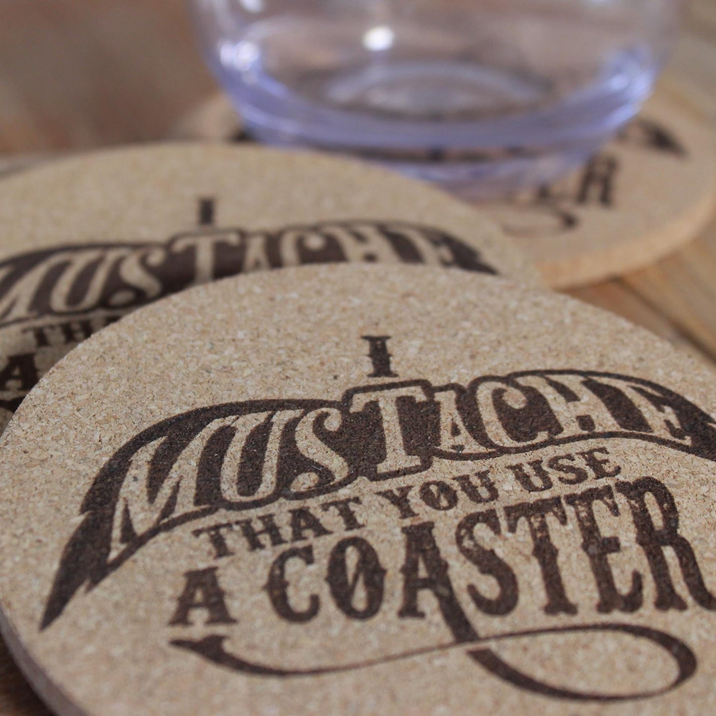 Mustache Cork Coasters - I Mustache That You Use a Coaster - Funny Gift - Engraved Cork Drink Coaster Set - Arbo Engravings