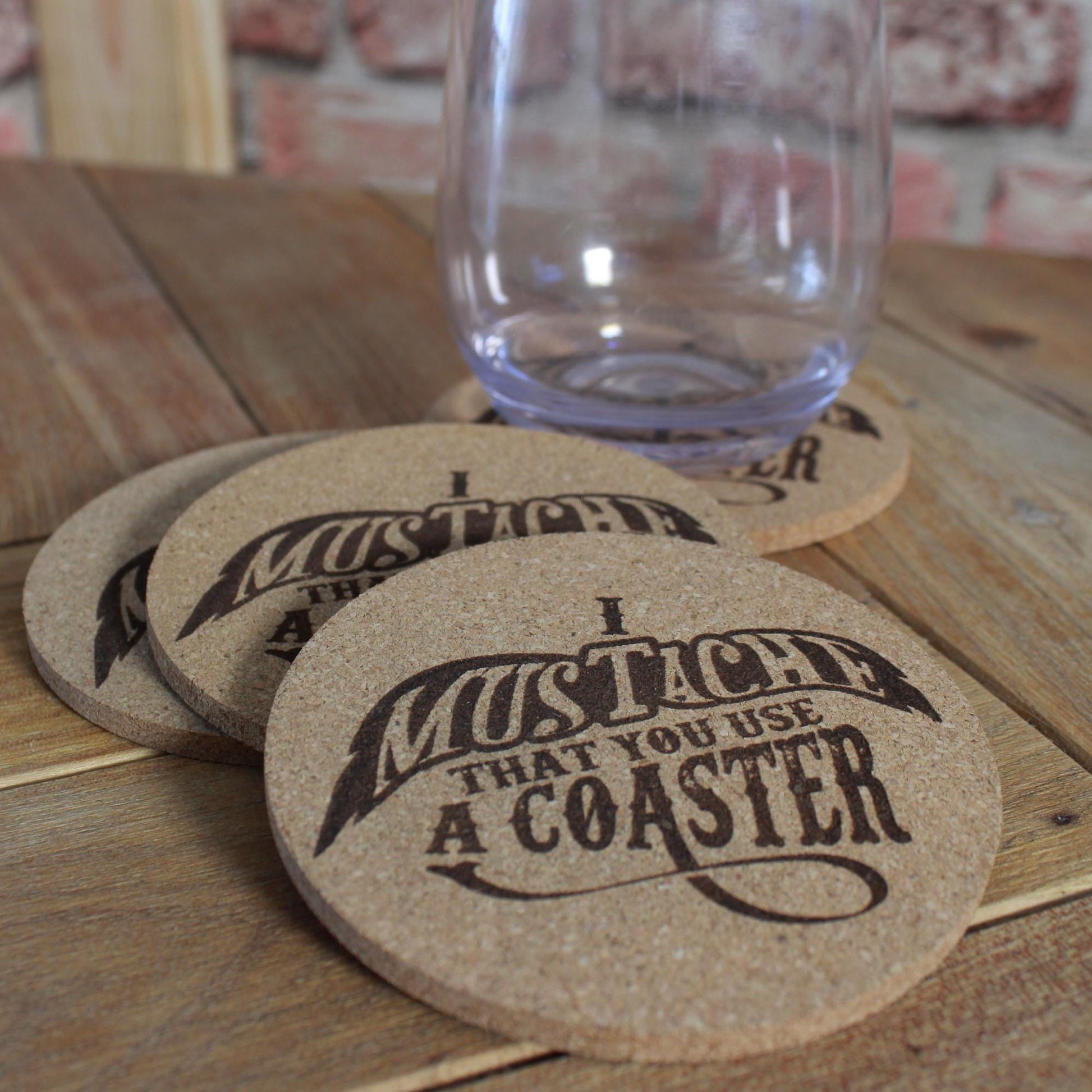 Mustache Cork Coasters - I Mustache That You Use a Coaster - Funny Gift - Engraved Cork Drink Coaster Set - Arbo Engravings