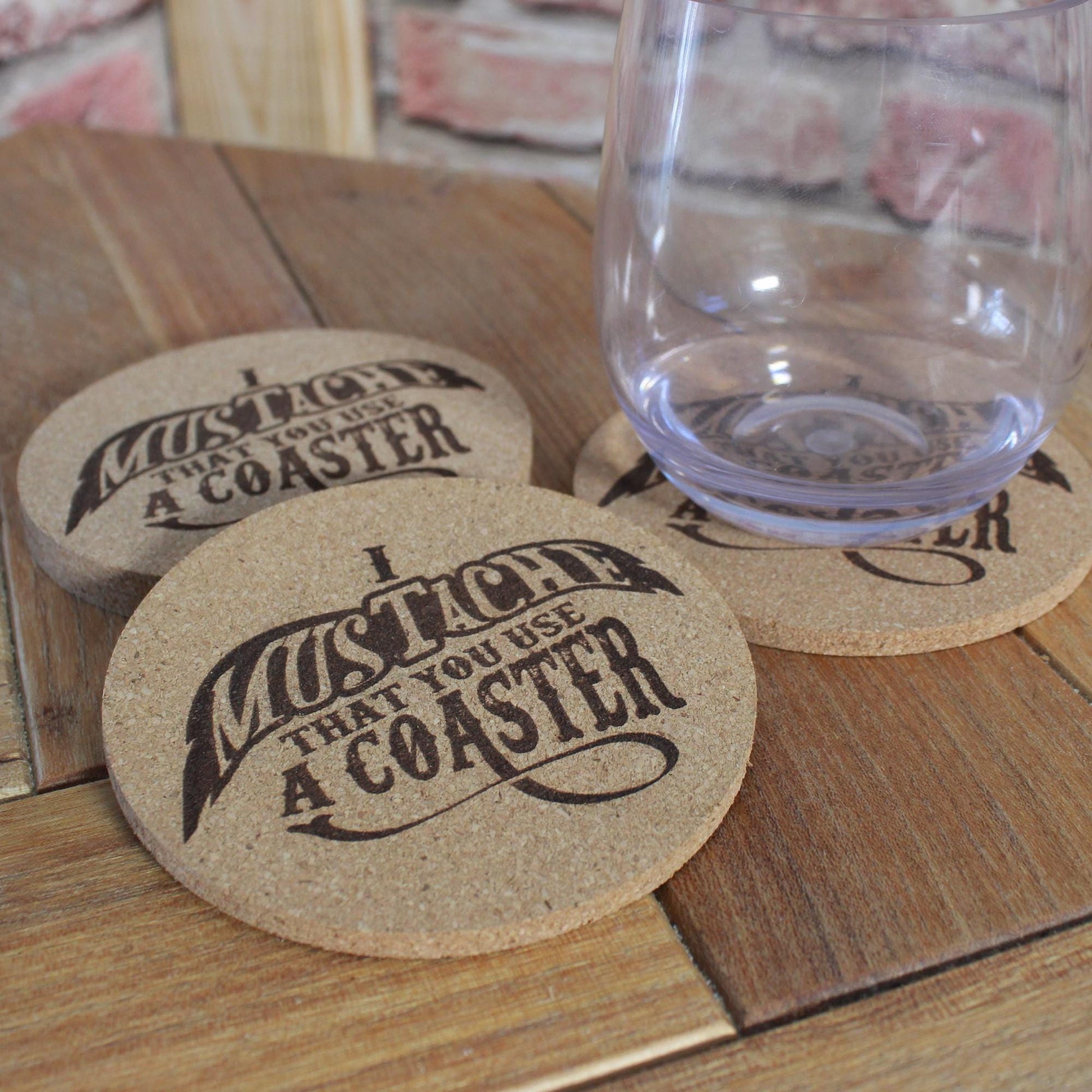 Mustache Cork Coasters - I Mustache That You Use a Coaster - Funny Gift - Engraved Cork Drink Coaster Set - Arbo Engravings