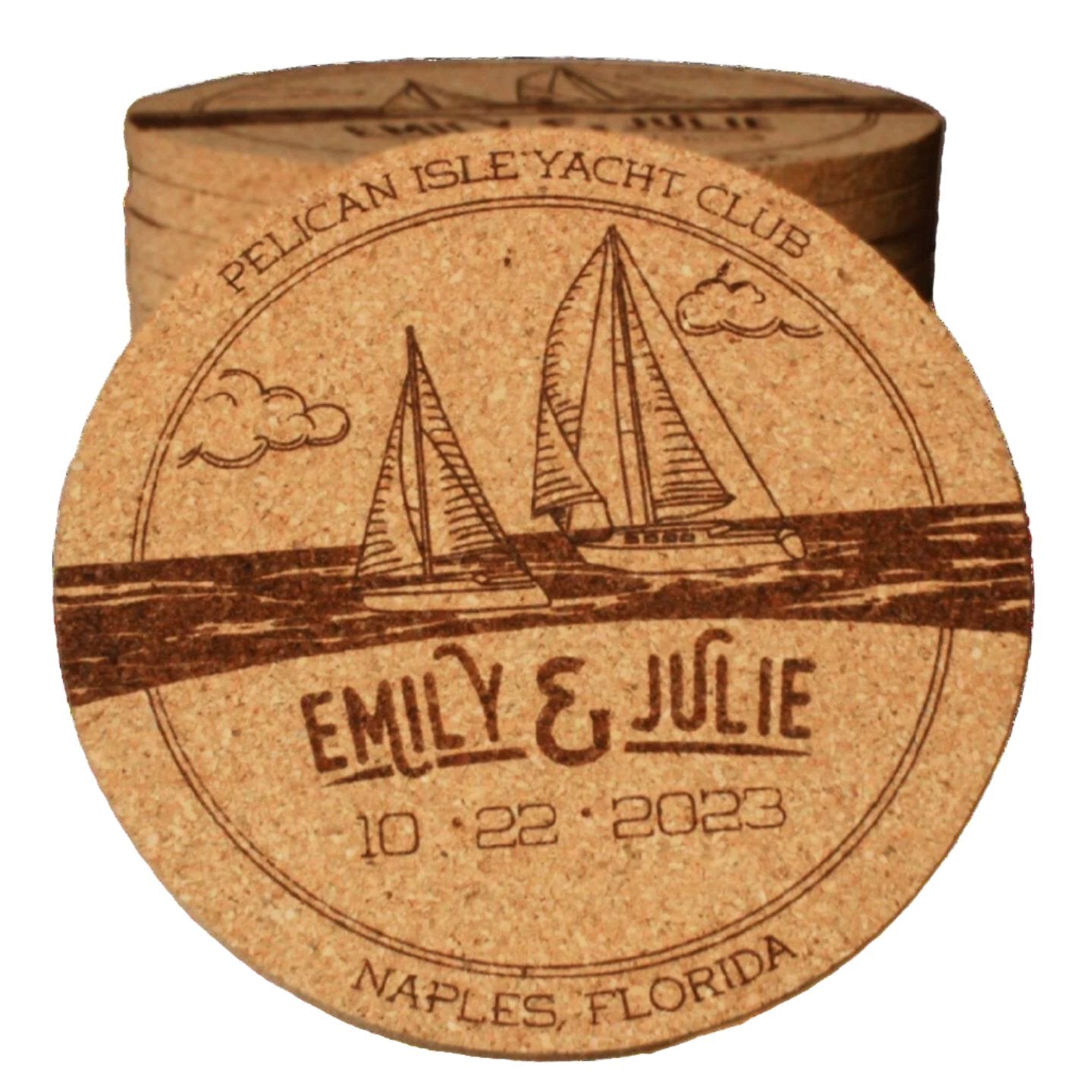 Nautical Sailboat Custom Wedding Coasters - Arbo Engravings