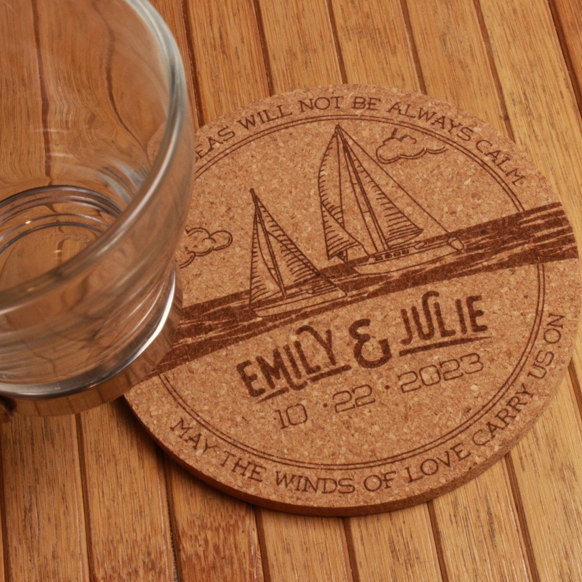 Nautical Sailboat Custom Wedding Coasters - Arbo Engravings