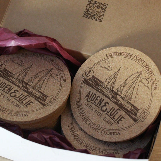 Nautical Sailboat Custom Wedding Coasters - Arbo Engravings