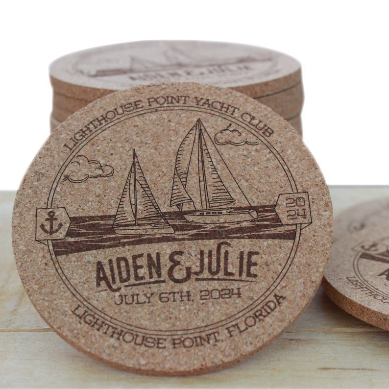 Nautical Sailboat Custom Wedding Coasters - Arbo Engravings