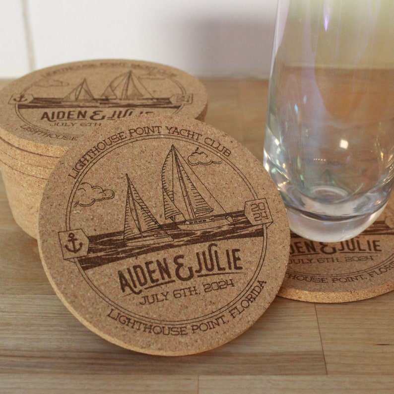 Nautical Sailboat Custom Wedding Coasters - Arbo Engravings