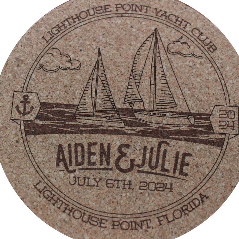 Nautical Sailboat Custom Wedding Coasters - Arbo Engravings