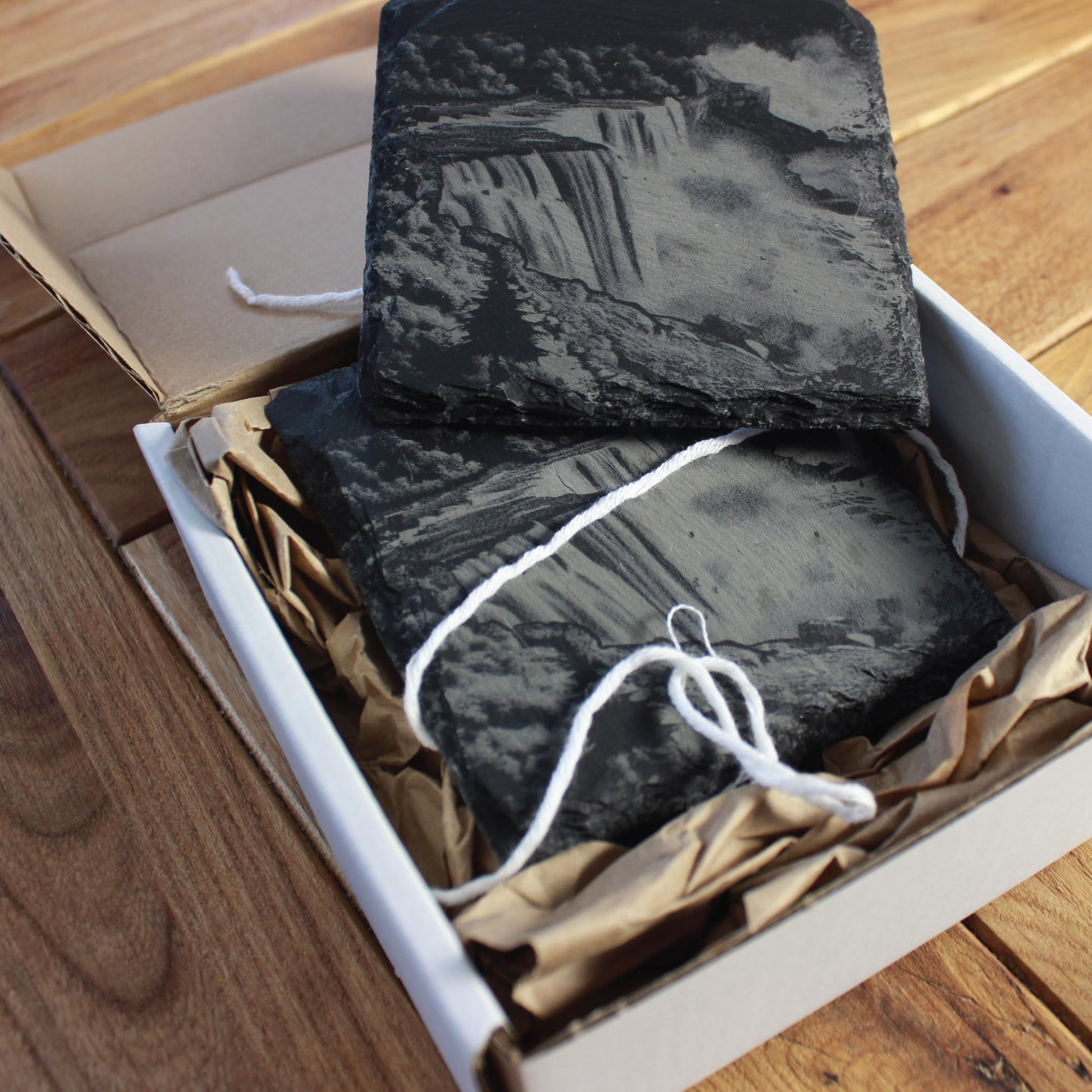 Niagara Falls Slate Coasters - Misty Waterfall - Engraved Slate - Arbo Engravings