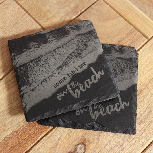 On The Beach Waves From Above Slate Drink Coaster - Arbo Engravings