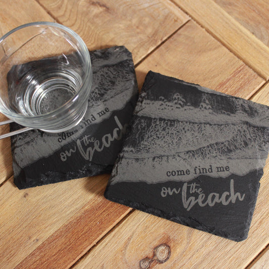 On The Beach Waves From Above Slate Drink Coaster - Arbo Engravings