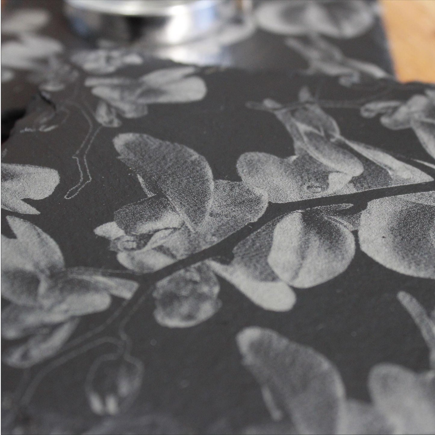 Orchid Flowers Slate Drink Coasters - Floral Nature Deco - Arbo Engravings