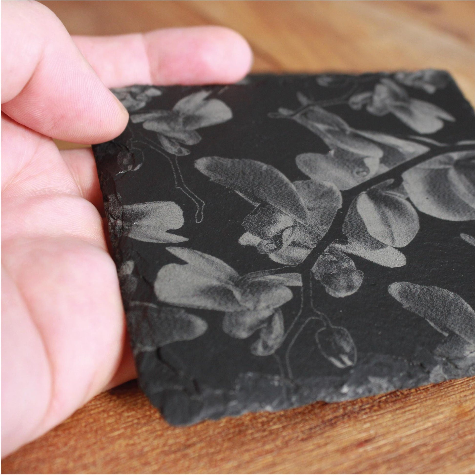 Orchid Flowers Slate Drink Coasters - Floral Nature Deco - Arbo Engravings