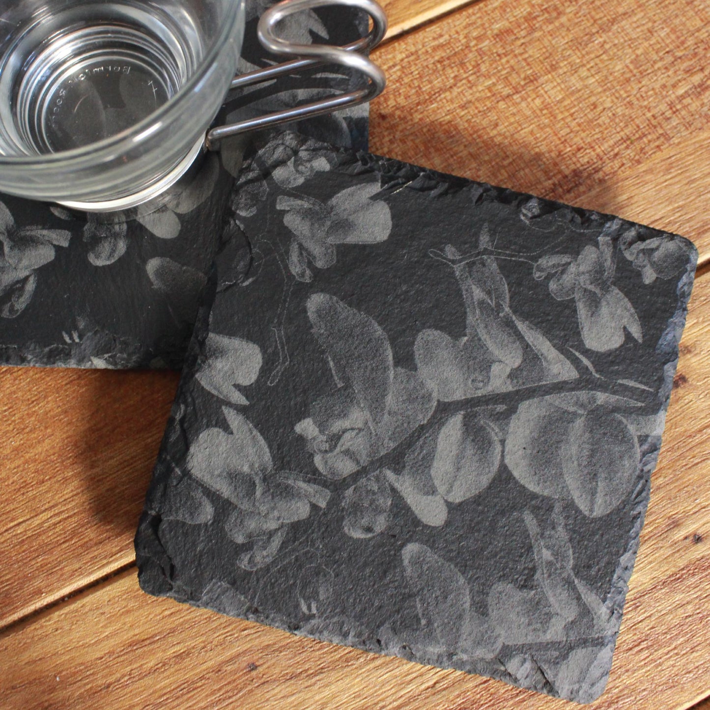 Orchid Flowers Slate Drink Coasters - Floral Nature Deco - Arbo Engravings