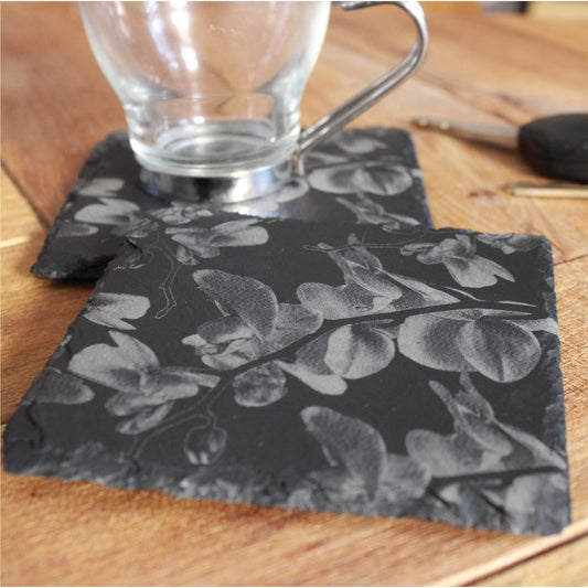 Orchid Flowers Slate Drink Coasters - Floral Nature Deco - Arbo Engravings
