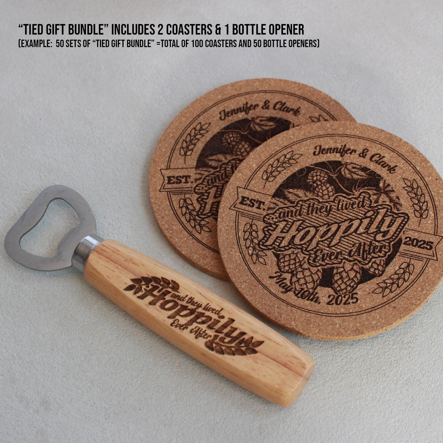 Personalized HOPPILY EVER AFTER Bottle Openers for Brewery - Theme Wedding - Customized Gifts for Brewery Wedding Celebrations - Arbo Engravings