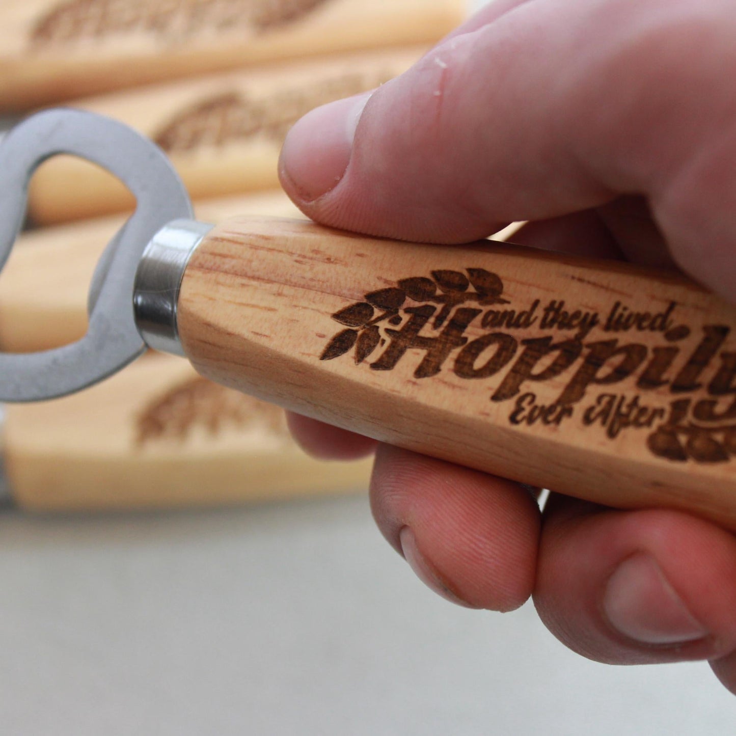 Personalized HOPPILY EVER AFTER Bottle Openers for Brewery - Theme Wedding - Customized Gifts for Brewery Wedding Celebrations - Arbo Engravings