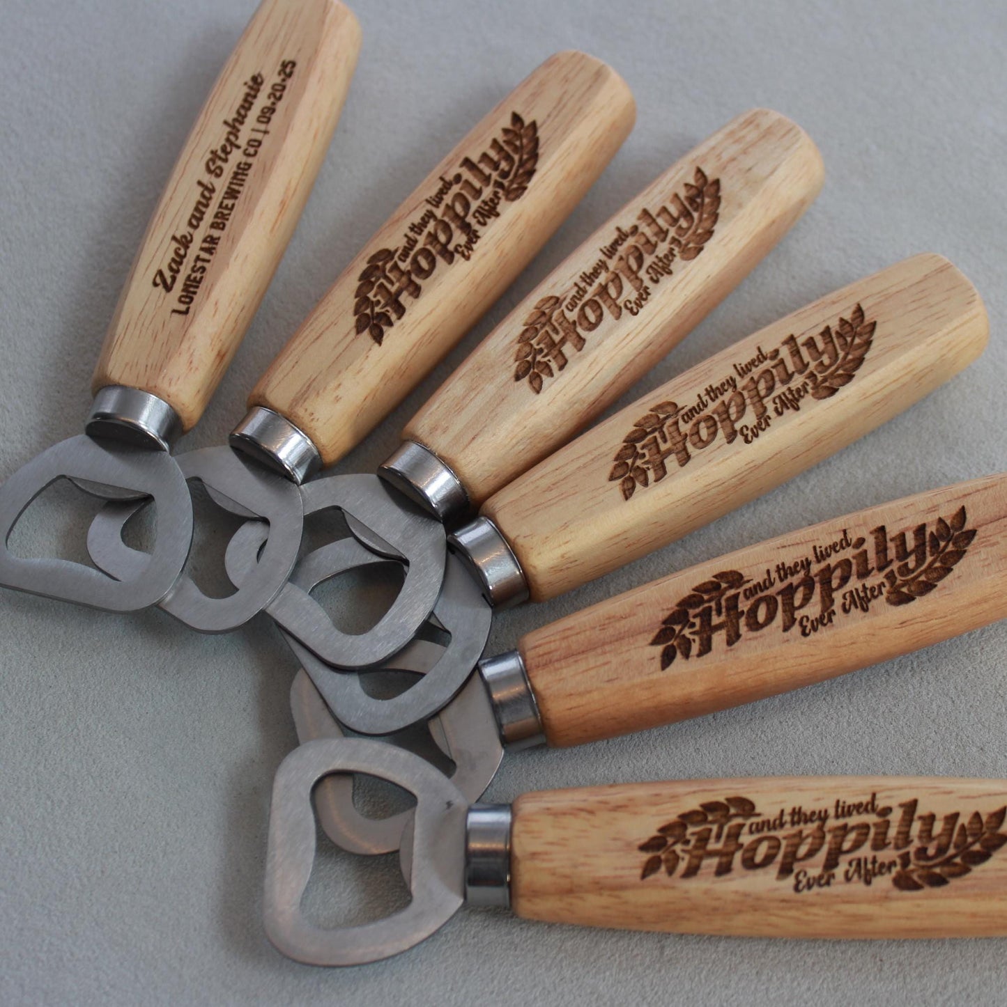 Personalized HOPPILY EVER AFTER Bottle Openers for Brewery - Theme Wedding - Customized Gifts for Brewery Wedding Celebrations - Arbo Engravings