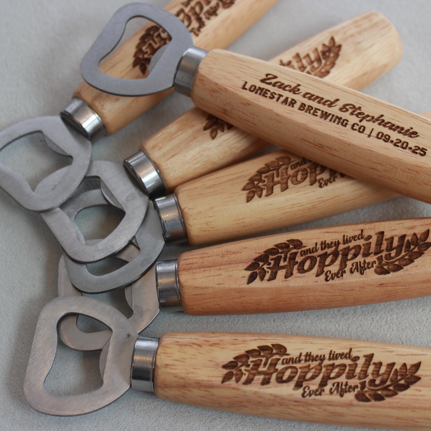 Personalized HOPPILY EVER AFTER Bottle Openers for Brewery - Theme Wedding - Customized Gifts for Brewery Wedding Celebrations - Arbo Engravings