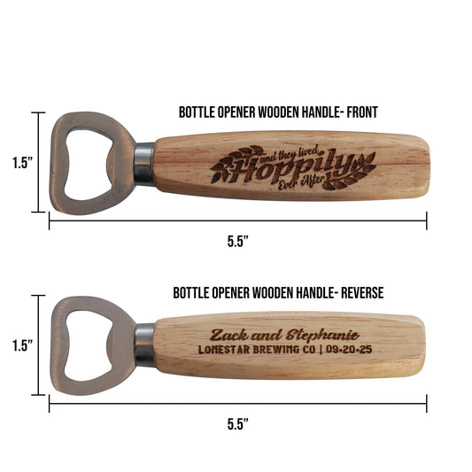 Personalized HOPPILY EVER AFTER Bottle Openers for Brewery - Theme Wedding - Customized Gifts for Brewery Wedding Celebrations - Arbo Engravings