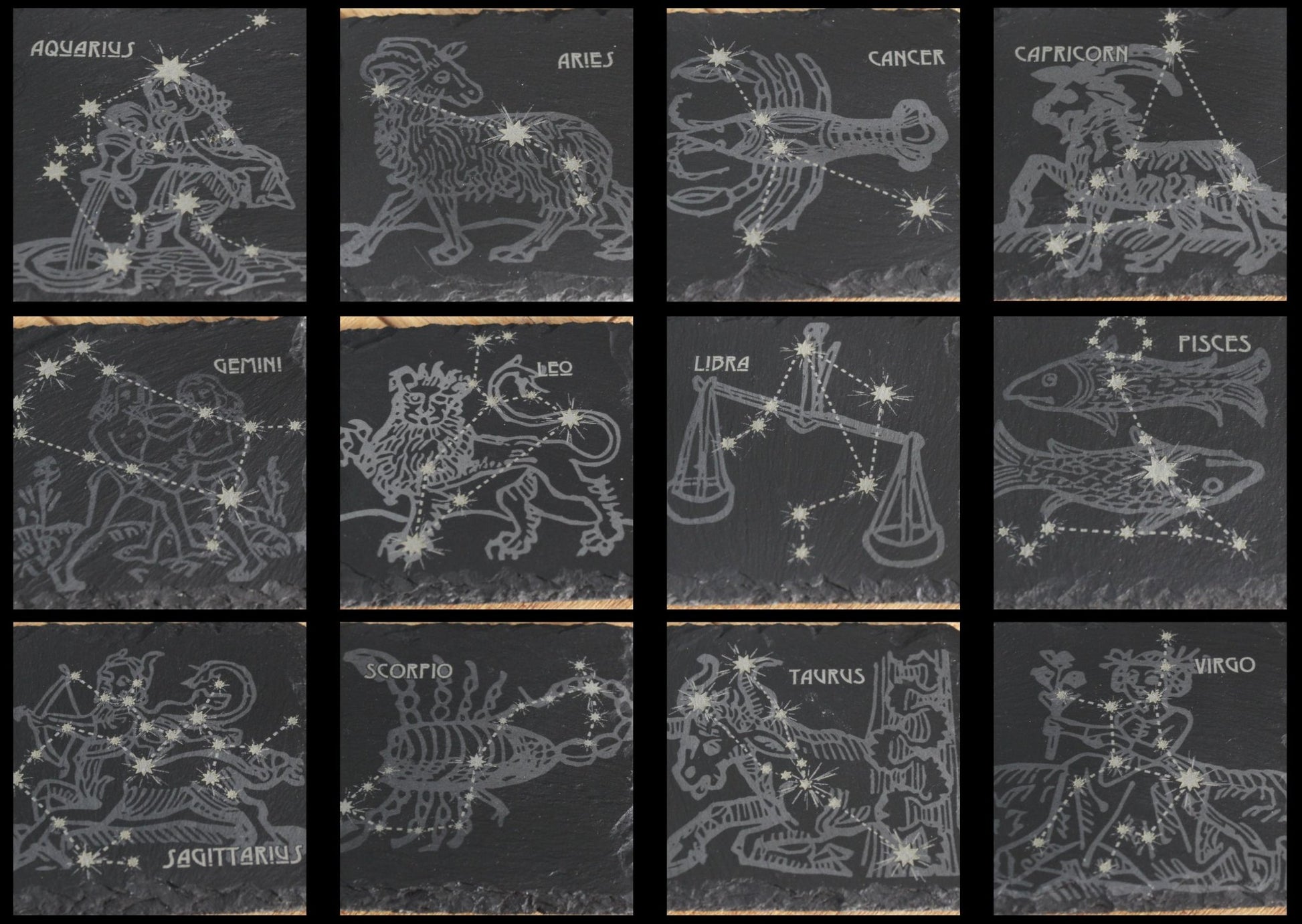 Slate Astrology Coasters - Zodiac Sign Decor - Star Sign Coasters - Arbo Engravings