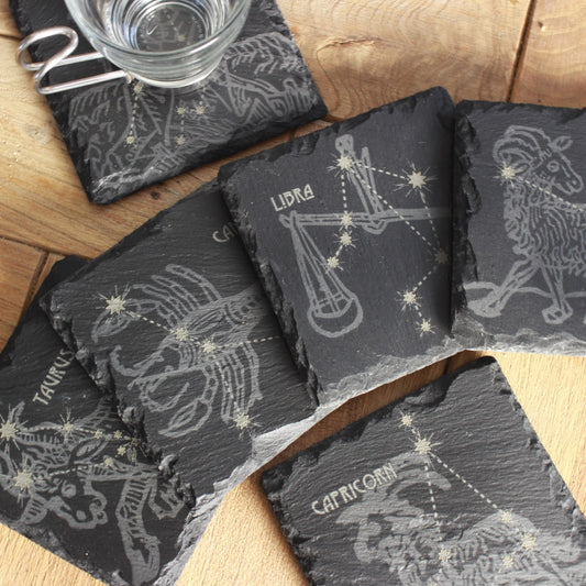 Slate Astrology Coasters - Zodiac Sign Decor - Star Sign Coasters - Arbo Engravings