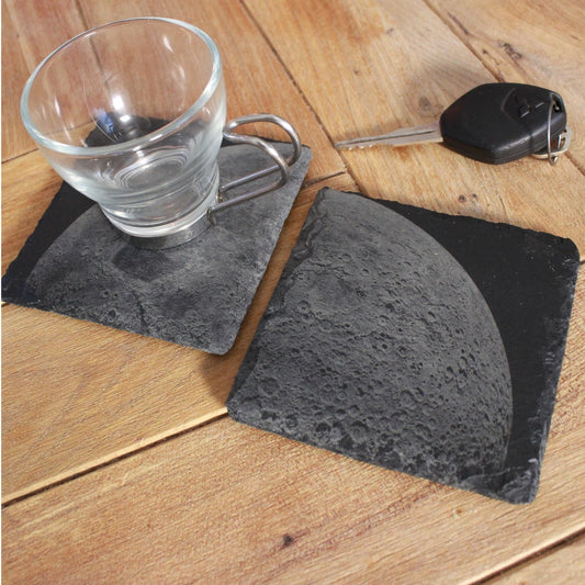 The Moon Slate Drink Coasters - Space decor - Moon Art - Arbo Engravings