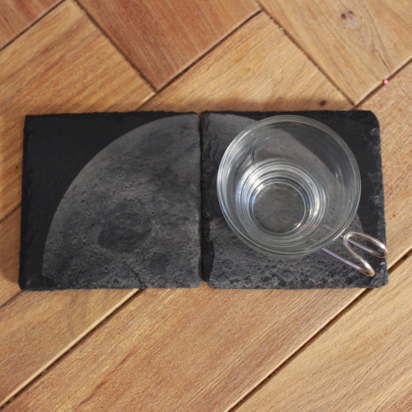 The Moon Slate Drink Coasters - Space decor - Moon Art - Arbo Engravings
