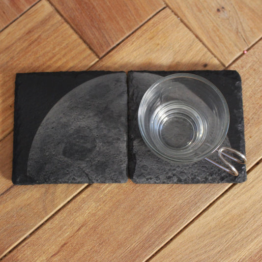 The Moon Slate Drink Coasters - Space decor - Moon Art - Arbo Engravings