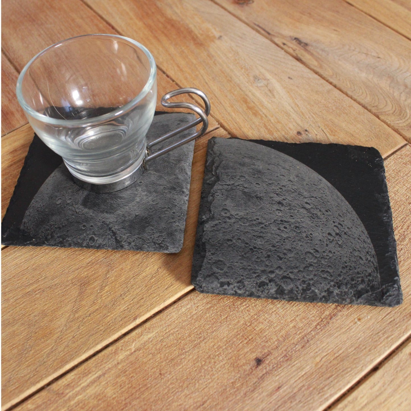 The Moon Slate Drink Coasters - Space decor - Moon Art - Arbo Engravings