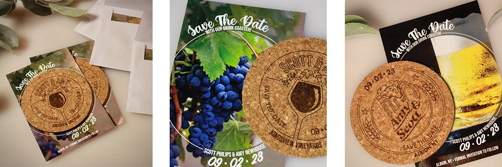 Have your guests "Save The Date" with custom cork coasters! - Arbo Engravings