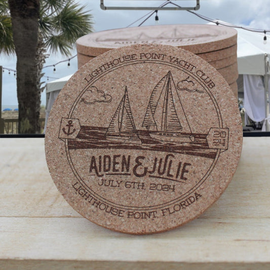 Nautical Sailboat Custom Wedding Coasters