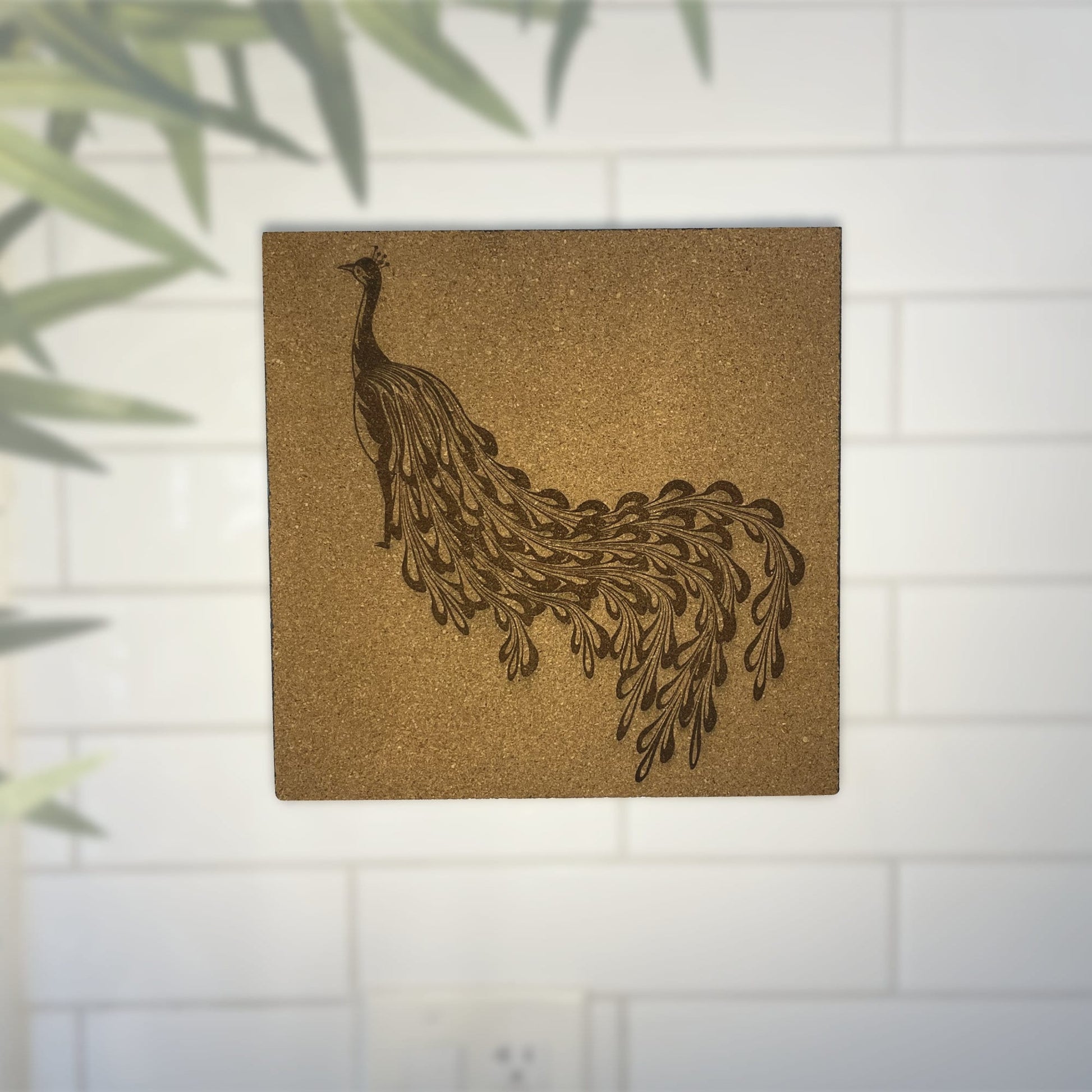 Abstract Peacock Engraved Cork Wall Hanging Mural - Arbo Engravings