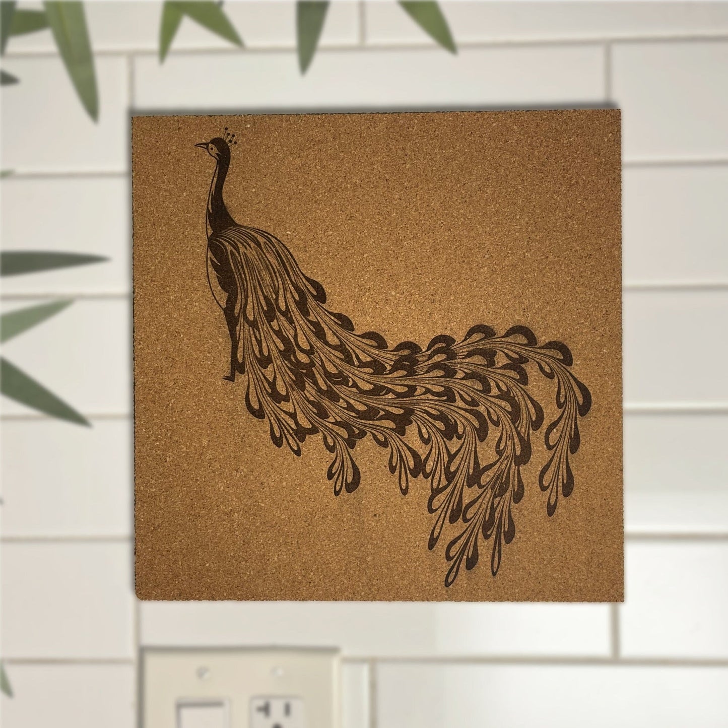 Abstract Peacock Engraved Cork Wall Hanging Mural - Arbo Engravings